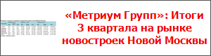 «Метриум Групп»: Итоги 3 квартала на рынке новостроек Новой Москвы